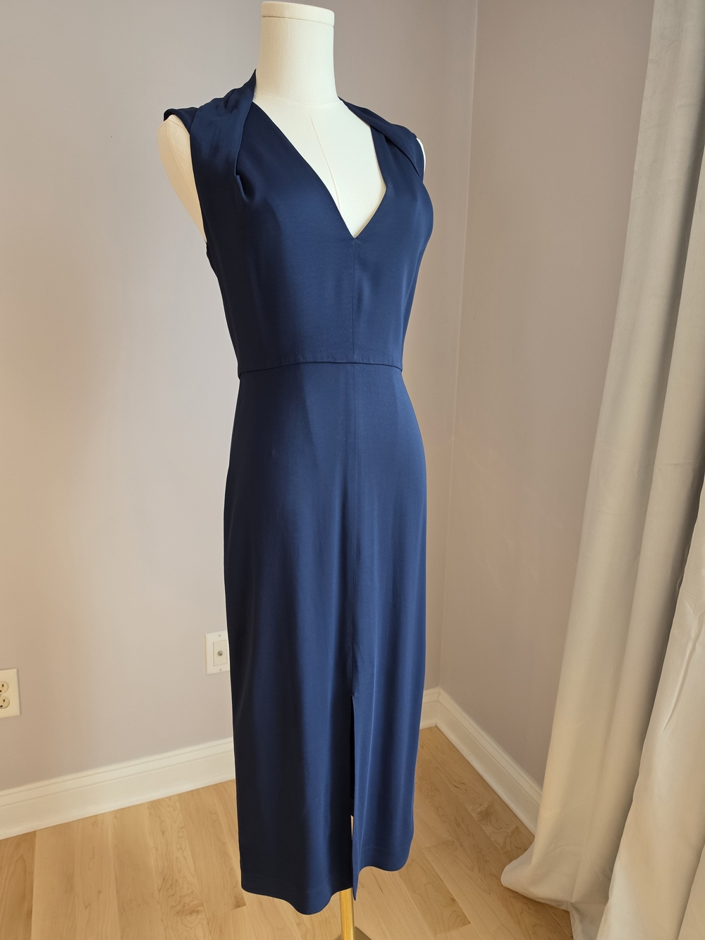 Reiss Navy Sleeveless V-Neck Midi Dress